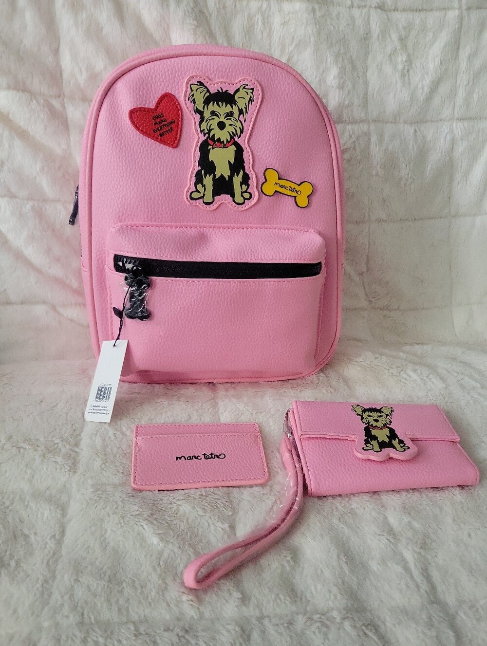 Marc Tetro Pink Kids To Adults Mini Backpack Set with Wallet Card Hold Dog Patch